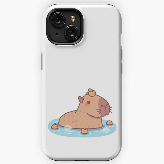 Cute Capybara With Orange On Head Chilling In Hot Spring iPhone Case