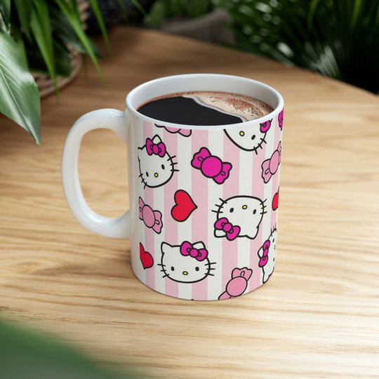 Cute Hello Kitty Pink Pattern Ceramic Mug