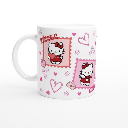Cute HK Valentine's Day Red and Pink Stamp Hello Kitty Ceramic Mug