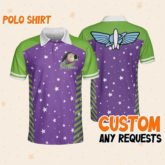 Custom Disney Toy Story Buzz Lightyear Polo Purple Sky, Business Casual Disney Polo Shirt, Birthday Unisex Polo Shirt