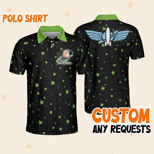 Custom Disney Toy Story Buzz Lightyear Polo Star Sky, Business Casual Disney Polo Shirt, Birthday Unisex Polo Shirt