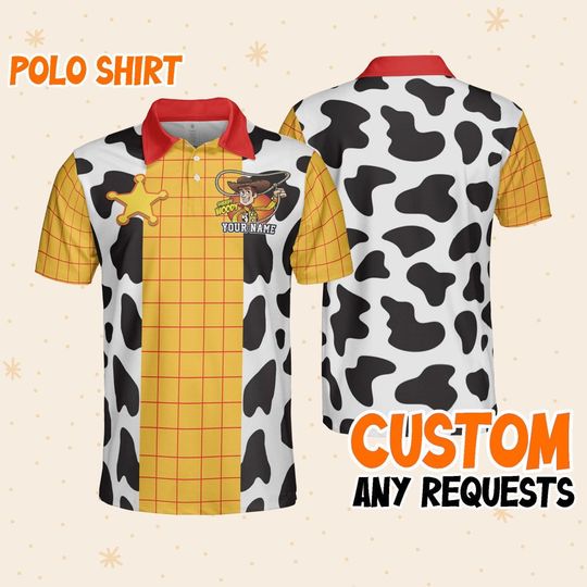 Custom Disney Toy Story Woody Polo Cosplay Toy, Business Casual Disney Polo Shirt, Birthday Unisex Polo Shirt