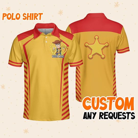 Custom Disney Toy Story Woody Polo Red Sheriff, Business Casual Disney Polo Shirt, Birthday Unisex Polo Shirt