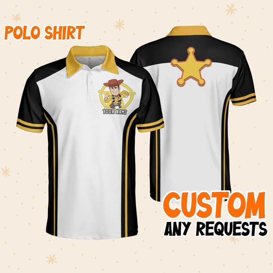 Custom Disney Toy Story Woody Polo Simple Black, Business Casual Disney Polo Shirt, Birthday Unisex Polo Shirt