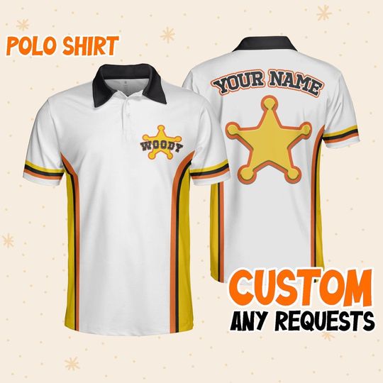Custom Disney Toy Story Woody Polo Simple Caro White, Business Casual Disney Polo Shirt, Birthday Unisex Polo Shirt