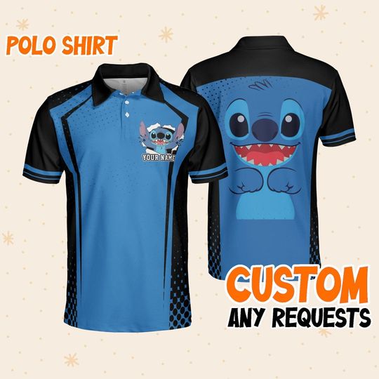 Custom Disney Lilo and Stitch Polo Black, Business Casual Disney Polo Shirt, Birthday Unisex Polo Shirt