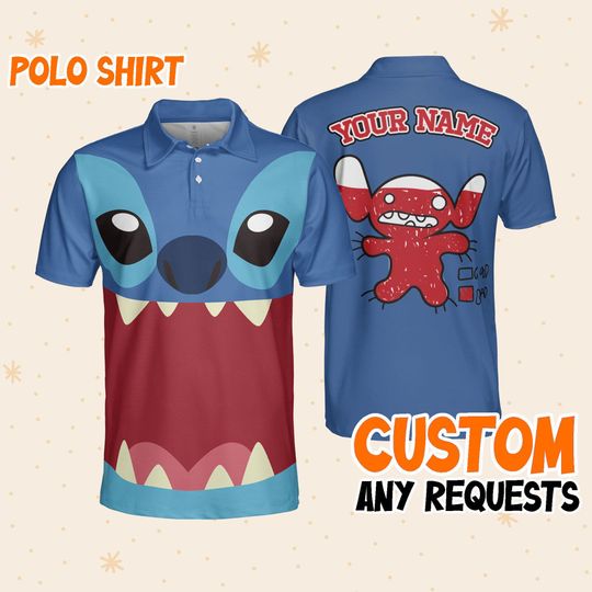 Custom Disney Lilo and Stitch Polo Cosplay, Business Casual Disney Polo Shirt, Birthday Unisex Polo Shirt