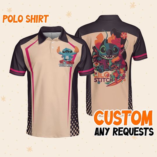 Custom Disney Lilo and Stitch Polo Hawaii, Business Casual Disney Polo Shirt, Birthday Unisex Polo Shirt