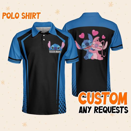 Custom Disney Lilo and Stitch Polo Simple, Business Casual Disney Polo Shirt, Birthday Unisex Polo Shirt