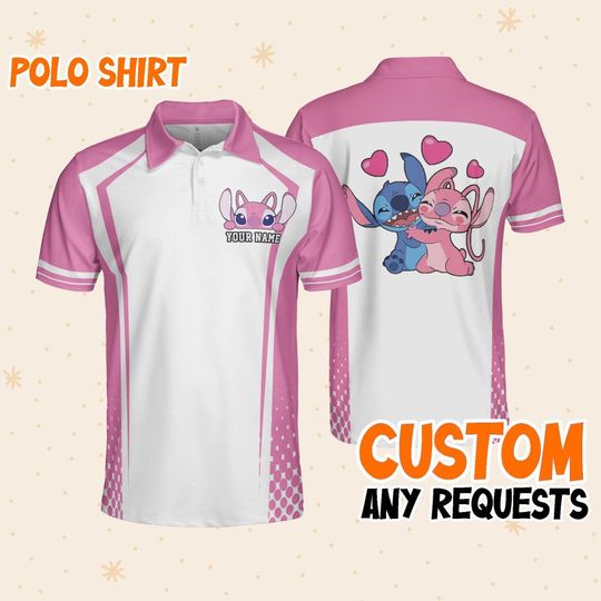 Custom Disney Lilo and Stitch Polo Simple Angel, Business Casual Disney Polo Shirt, Birthday Unisex Polo Shirt