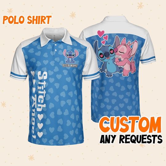 Custom Disney Lilo and Stitch Polo Simple Love, Business Casual Disney Polo Shirt, Birthday Unisex Polo Shirt