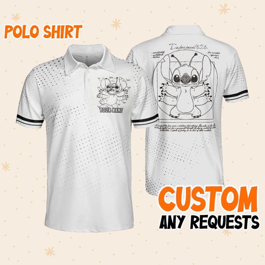 Custom Disney Lilo and Stitch Polo Sketch, Business Casual Disney Polo Shirt, Birthday Unisex Polo Shirt