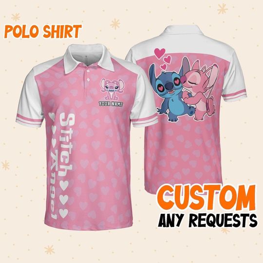 Custom Disney Lilo and Stitch Polo Simple Angel Love, Polo Shirt Team, Collection Choose Style Polo, Disney Shirt Team Outfit, Gift for Kids
