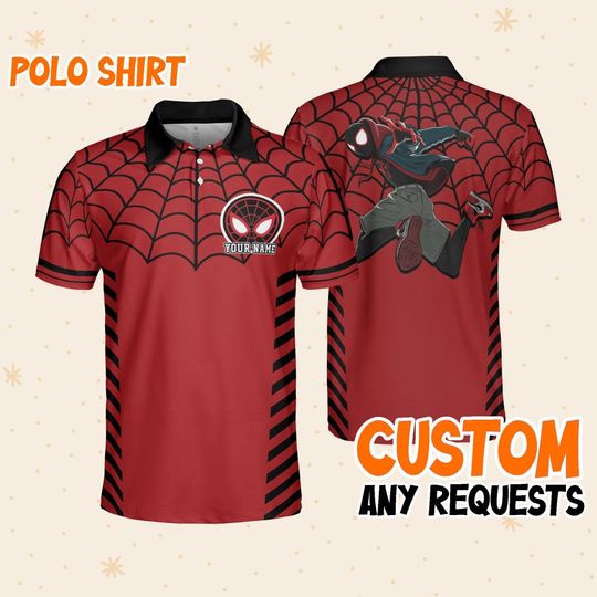 Custom Disney Spiderman Miles Morales Polo Web, Business Casual Disney Polo Shirt, Birthday Unisex Polo Shirt