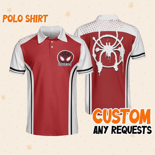 Custom Disney Spiderman Miles Morales Polo White, Business Casual Disney Polo Shirt, Birthday Unisex Polo Shirt