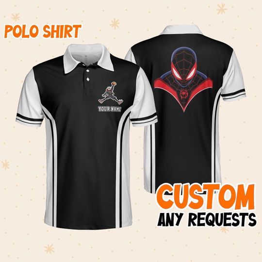 Custom Disney Spiderman Miles Morales Polo Sport, Business Casual Disney Polo Shirt, Birthday Unisex Polo Shirt