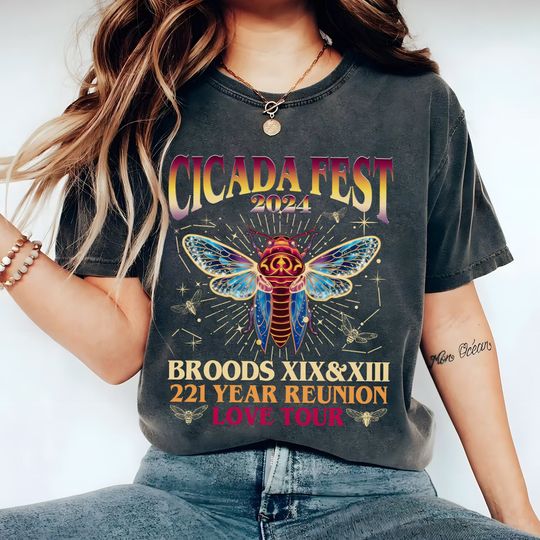 Cicada Fest 2024 Broods XIX & XIII Comfort Colors T-shirt, Funny Cicada Bug Concert, Entomologist Humor Tee, Cicada Double Emergence shirt