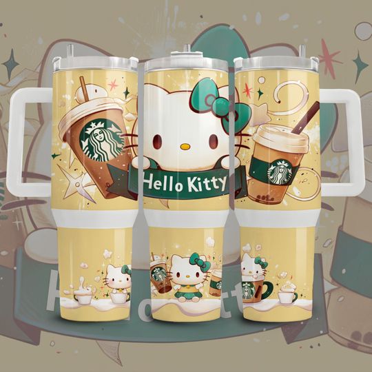 Yellow Background Hello Kitty X Starbuck Tumbler 40 oz With Handle