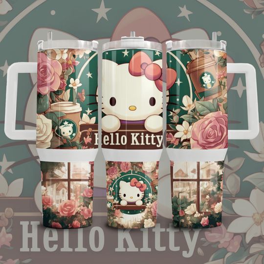 Hello Kitty with Floral Tumbler 40 oz With Handle