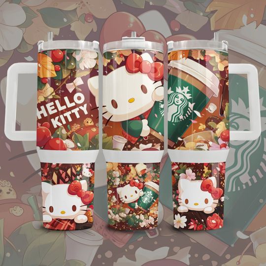 Hello Kitty With Starbuck Logo Tumbler 40 oz With Handle