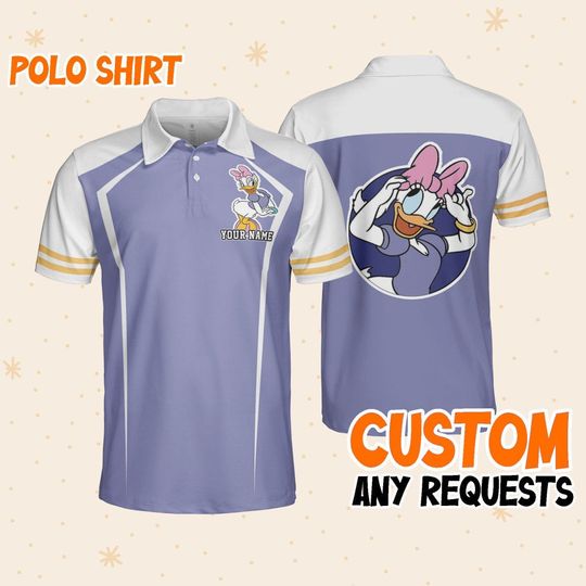 Custom Disney Mickey and Friends Polo Daisy Purple, Business Casual Disney Polo Shirt, Birthday Unisex Polo Shirt