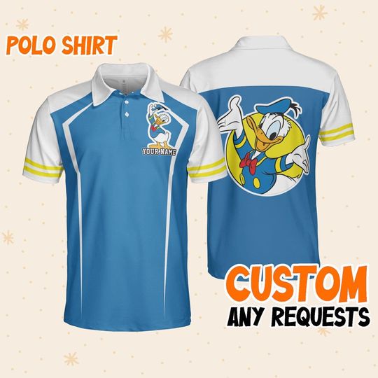 Custom Disney Mickey and Friends Polo Donald Blue, Business Casual Disney Polo Shirt, Birthday Unisex Polo Shirt