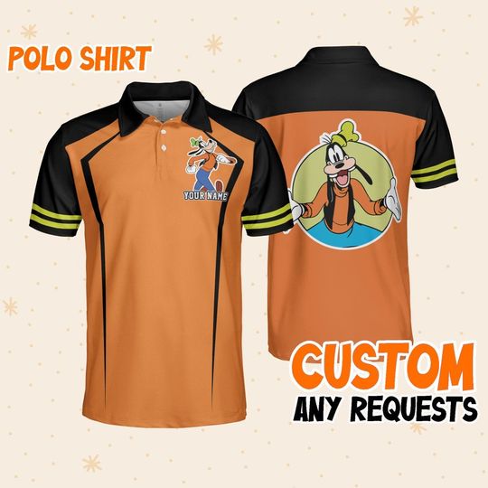 Custom Disney Mickey and Friends Polo Goofy Orange, Business Casual Disney Polo Shirt, Birthday Unisex Polo Shirt