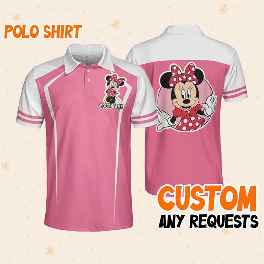Custom Disney Mickey and Friends Polo Minnie Pink, Business Casual Disney Polo Shirt, Birthday Unisex Polo Shirt
