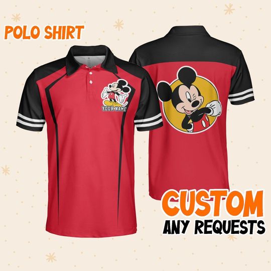Custom Disney Mickey and Friends Polo Red, Business Casual Disney Polo Shirt, Birthday Unisex Polo Shirt