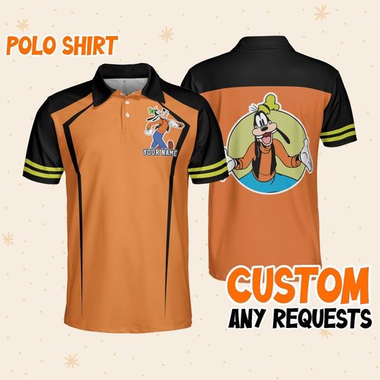 Custom Disney Mickey and Friends Polo Goofy Orange, Polo Shirt Team, Collection Choose Style Polo, Disney Shirt Team Outfit, Gift for Kids