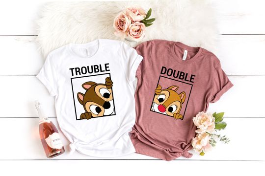 Chip And Dale Double Trouble Shirt, Disney Couple Shirt, Disney Valentine's Tee, Love Disney Clothing, Disney Lovers Shirt,