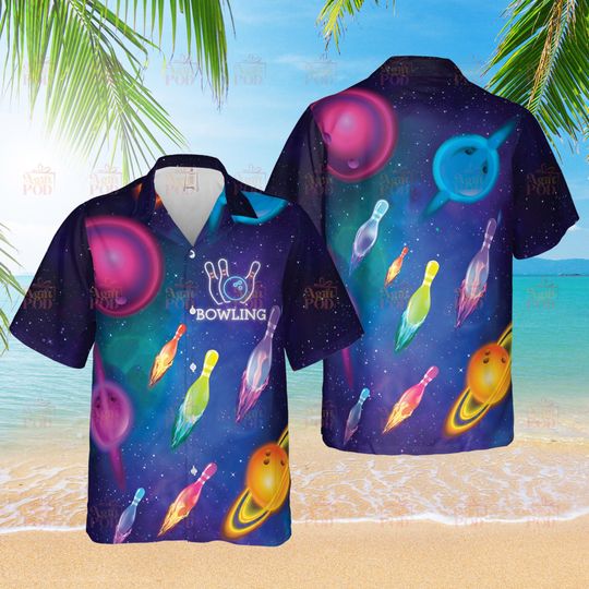 Galaxy Neon Bowling Hawaiian Shirt, Father's Day Gifts