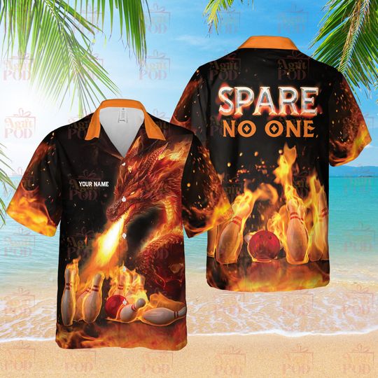 Personalized Spare No One Dragon Fire Bowling Hawaiian Shirt, Father's Day Gifts