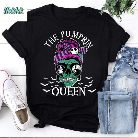 Skull The Pumpkin Queen Jack And Sally Oogie Boogie T-shirt  V- neck  Halloween Shirt Vintage T-Shirt