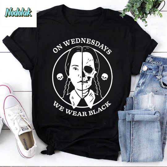 We Wear Black The Addams Family Art Unisex Vintage T-Shirt, Wear Black In Wednesday Shirt, Addams Family Shirt