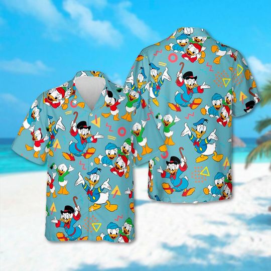 Donald Duck Hawaiian Shirt, Cartoon Duck Duck Summer Hawaii Shirt, Donald Beach Aloha Shirt, Magic Kingdom Button Up Shirt