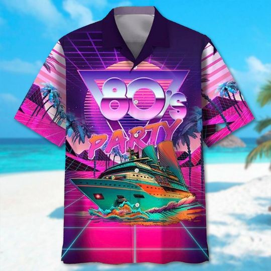 80s Party Boat Hawaii Beach Shirt, Cruise Button Up Shirt Holiday, Summer Hawai Gift
