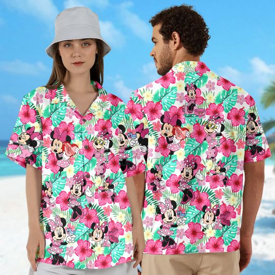 Floral Pink Girl Mouse Character 3D All Over Printed Hawaiian Shirt, Cute Mouse Aloha Shirt