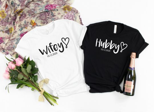 Hubby Wifey Shirts, Honeymoon Shirt, Just Married Shirt, Engagement Shirt