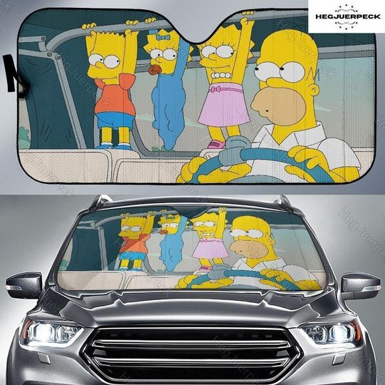 The Simpsons Car Sunshade, Simpsons Driving Family Car Windshield, Cartoon Car Sun Shades