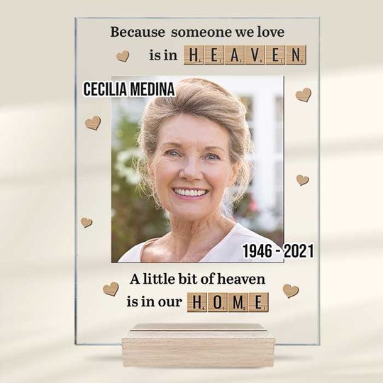 A Little Bit Of Heaven Is In Our Home Custom Image Family Memorial Acrylic Plaque With Stand