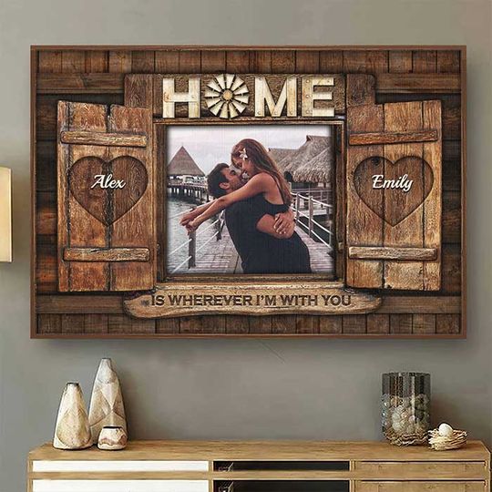 Home Is Wherever I'm With You Custom Upload Image Couples Husband Wife Personalized Poster