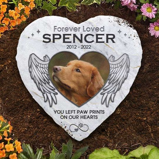 Paw Prints On Our Hearts Custom Upload Image Pet Grave Personalized Memorial Stone
