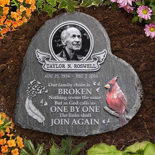 As God Calls Us One By One The Links Shall Join Again Custom Image Memorial Stone