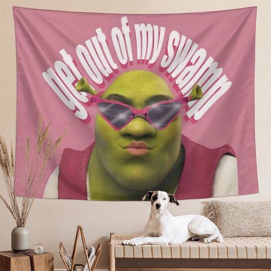 Pink Shrek Get Out Of My Swamp Tapestry, Funny Meme Aesthetic Teen Home Decor Tapestries