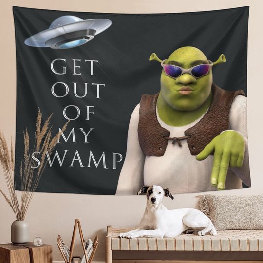 Get Out of My Swamp Meme Funny Tapestry, Shrek Tapestries Wall Hanging for Home Decor