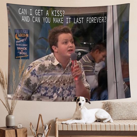 Can I Get a Kiss Gibby Singing iCarly Meme Wall Art Funny Gibby Tapestry
