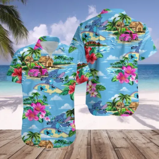 Funny Stitch Hawaiian Shirt, Stitch Beach Shirt, Stitch Tropical Summer Shirt