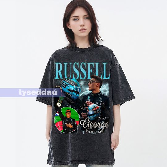 George Russell Vintage T-Shirt, Formula Racing F1 Homage Graphic Unisex ,  Retro 90's Fans Gift