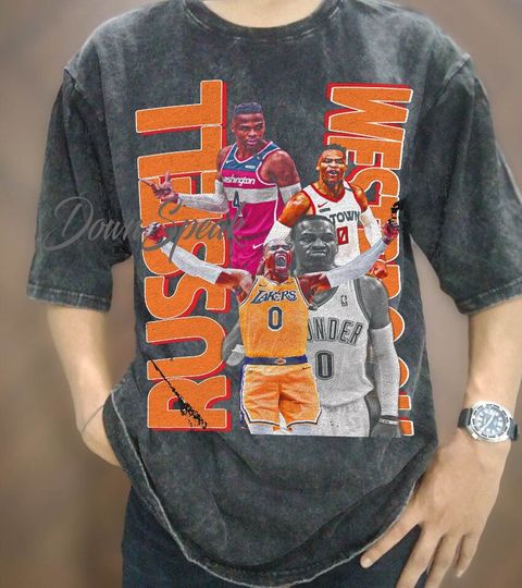 Russell Westbrook Vintage Unisex T-shirt, Vintage Wash Russell Westbrook Oversize T Shirt, 90s Retro Basketball Player Shirt